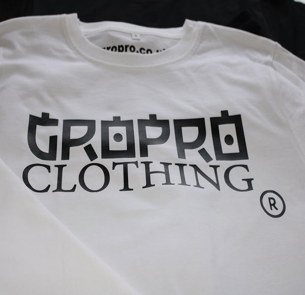 Close up GROPRO Clothing Design on white T-Shirt