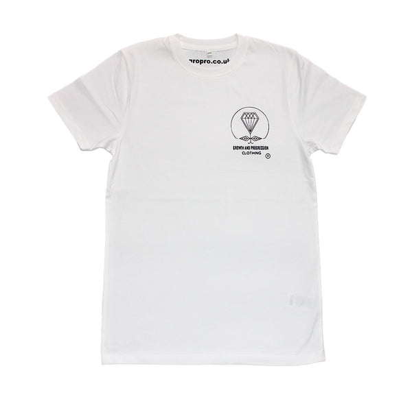 GROPRO Clothing Diamond Rose white T-shirt with black logo.