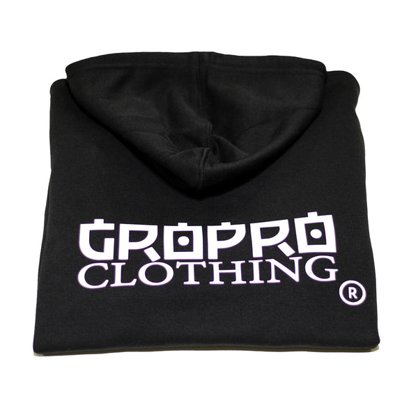 Folded Black Hoodie  GROPRO Clothing Logo on the back 