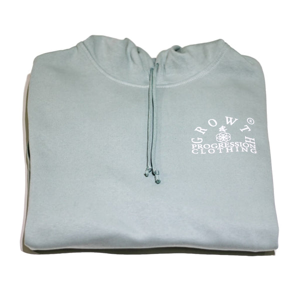 Folded Women's Sage Green Hoodie with Growth & Progression Arch Logo