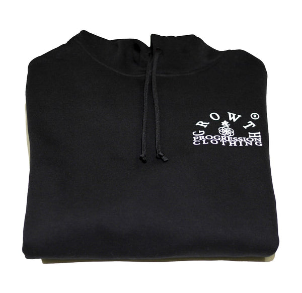 Growth & Progression Clothing Arch Logo on folded Womens Black Hoodie