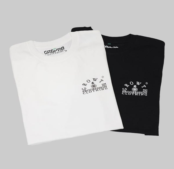 black  & white T-shirt with Growth & Progression Arch Logo