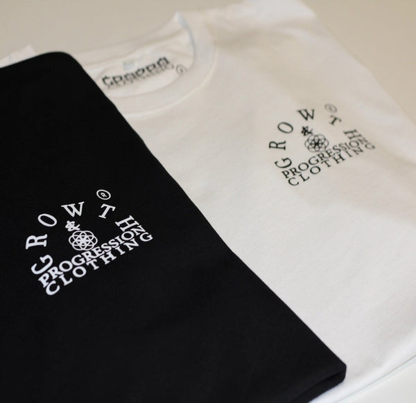 Folded Growth & Progression Arch T-shirts black with white text & White with black text.